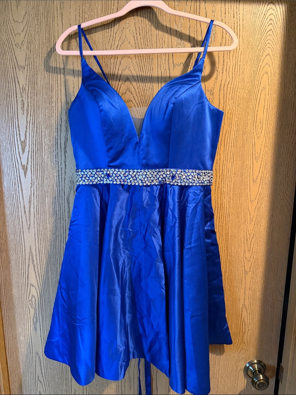 Royal Blue Beaded Waist Fit-and-Flare Mini Dress